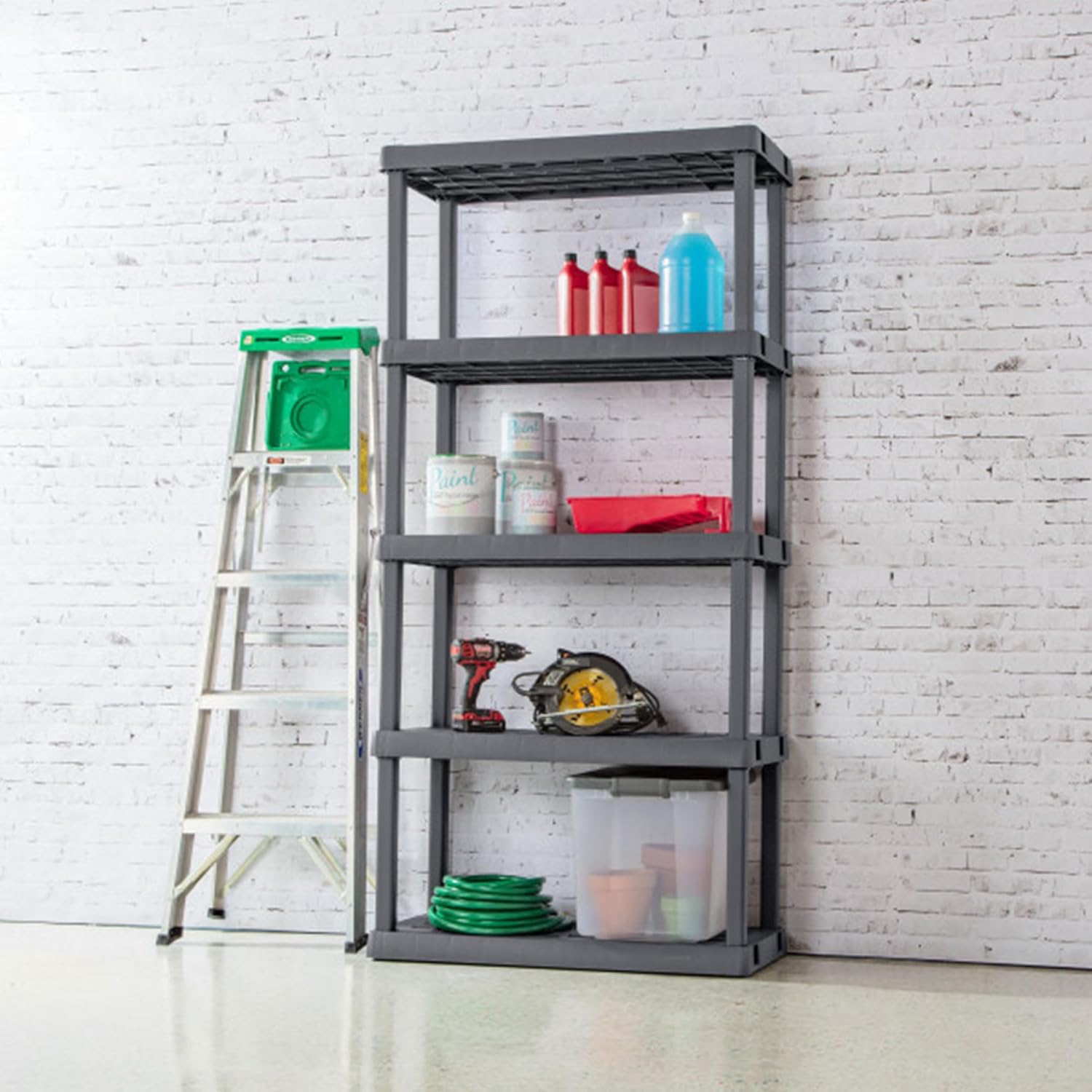 HDX 5-tier grey plastic storage shelf