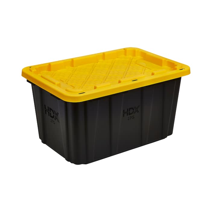 Single 102L tough tote with yellow snap-on lid